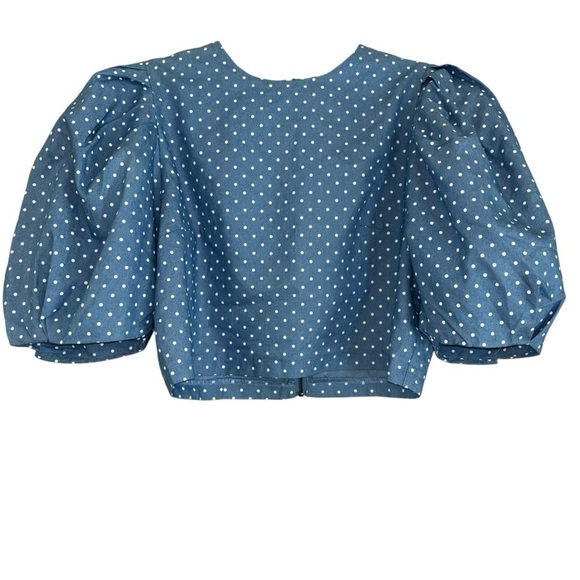Kashieca By Rhett Eala Puff Sleeve Boxy Blue Polka Dot Crop Top Women’s S Zipper - Picture 2 of 12